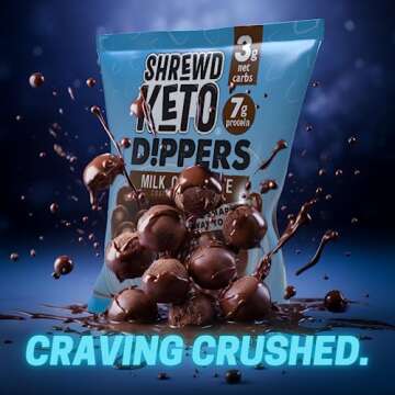 Shrewd Food Keto Chocolate Protein Dippers- Keto Snacks, 3g Net Carbs, 7g of Protein, Only 150 Calories, Real Unsweetened Chocolate & Cocoa Butter - Milk Chocolate Dipped Protein Puffs, 1.2 Oz (Pack of 16)