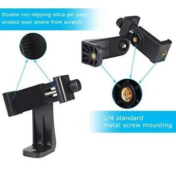 SharingMoment Premium Smartphone Holder/Vertical and Horizontal Tripod Mount Adapter Rotatable Bracket with 1/4 inch Screw/Adjustable Clip for iPhone, Android Cell Phone, Selfie Stick, Camera Stand
