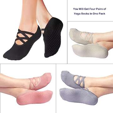 Cooque Yoga Socks for women with Non-Slip Grips Straps - for Pilates, Pure Barre, Ballet, Dance, and Barefoot Workouts