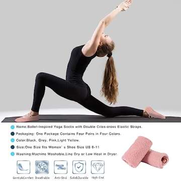 Cooque Yoga Socks for women with Non-Slip Grips Straps - for Pilates, Pure Barre, Ballet, Dance, and Barefoot Workouts