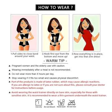 YIANNA Waist Trainer for Women Tummy Control Corsets Hourglass Sports Girdle Body Shaper 4 Hooks, (Size XL, Black)