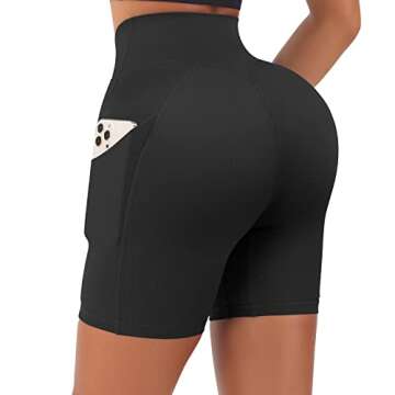 RUUHEE Women Biker Shorts High Waist Booty Workout Gym Shorts Cross Waist with Pocket(Medium,5" Black-5)