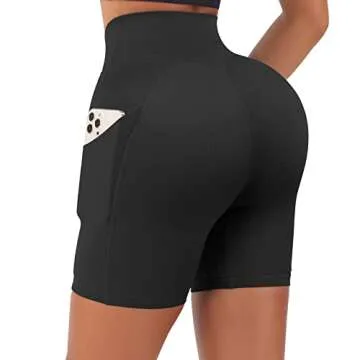 RUUHEE Women Biker Shorts High Waist Booty Workout Gym Shorts Cross Waist with Pocket(Medium,5" Black-5)