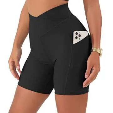 RUUHEE Women Biker Shorts High Waist Booty Workout Gym Shorts Cross Waist with Pocket(Medium,5" Black-5)