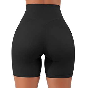 RUUHEE Women Biker Shorts High Waist Booty Workout Gym Shorts Cross Waist with Pocket(Medium,5" Black-5)