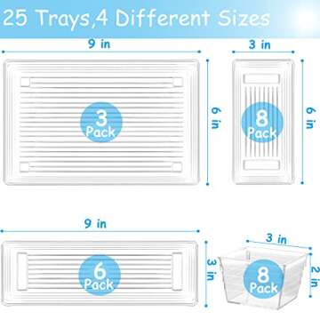 DCA 25 PCS Clear Plastic Drawer Organizer Tray, Bathroom Organizers and Storage Bins for Makeup, Kitchen Utensils, Jewelries, Gadgets, Office Desk