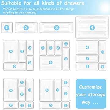 DCA 25 PCS Clear Plastic Drawer Organizer Tray, Bathroom Organizers and Storage Bins for Makeup, Kitchen Utensils, Jewelries, Gadgets, Office Desk
