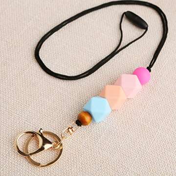 Urmforweilin 3PCS Teacher Breakaway Lanyards for Id Badges and Keys, Beaded Cute Badge Lanyards for Women Soft Nurse Necklace Boho Lanyards Fashion Silicone Bead Lanyard