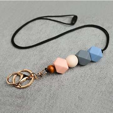 Urmforweilin 3PCS Teacher Breakaway Lanyards for Id Badges and Keys, Beaded Cute Badge Lanyards for Women Soft Nurse Necklace Boho Lanyards Fashion Silicone Bead Lanyard