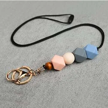 Urmforweilin 3PCS Teacher Breakaway Lanyards for Id Badges and Keys, Beaded Cute Badge Lanyards for Women Soft Nurse Necklace Boho Lanyards Fashion Silicone Bead Lanyard
