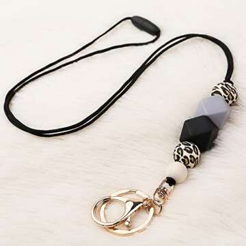 Urmforweilin 3PCS Teacher Breakaway Lanyards for Id Badges and Keys, Beaded Cute Badge Lanyards for Women Soft Nurse Necklace Boho Lanyards Fashion Silicone Bead Lanyard