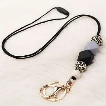 Urmforweilin 3PCS Teacher Breakaway Lanyards for Id Badges and Keys, Beaded Cute Badge Lanyards for Women Soft Nurse Necklace Boho Lanyards Fashion Silicone Bead Lanyard