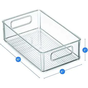 Set Of 6 Refrigerator Organizer Bins - Stackable Storage Bins with Handles for Freezer, Kitchen, Countertop and Cabinets Pantry Food Storage - Clear Plastic Organizer Bins