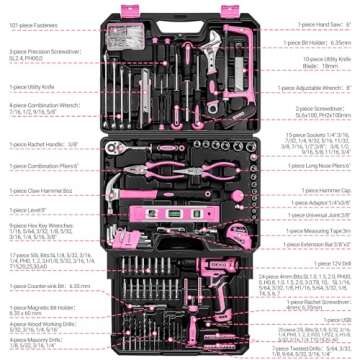 Pink Tool Kit Box Drill Set：DEKOPRO Home Mechanic Toolbox with 12V Power Cordless Drill Hand Repai...