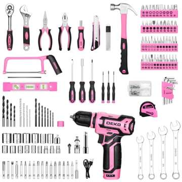 Pink Tool Kit Box Drill Set：DEKOPRO Home Mechanic Toolbox with 12V Power Cordless Drill Hand Repair Tools Sets Combo Kits Storage Organizer Drawer Case for Men & Women