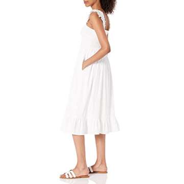 The Drop Women's Kimi Ruffled Shoulder Smocked Midi Dress, White, M