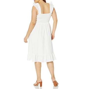 The Drop Women's Kimi Ruffled Shoulder Smocked Midi Dress, White, M