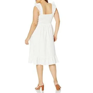 The Drop Women's Kimi Ruffled Shoulder Smocked Midi Dress, White, M