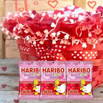 Valentine’s Day Sweet and Sour Candy Bags, Strawberry Flavored Gummy Treats, Valentine Gifts for Teens, Presents for Loved Ones, 3 Pack, 4 Ounces