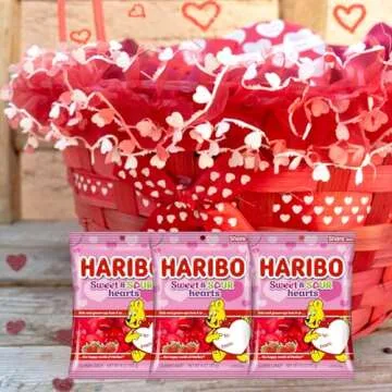 Valentine’s Day Sweet and Sour Candy Bags, Strawberry Flavored Gummy Treats, Valentine Gifts for Teens, Presents for Loved Ones, 3 Pack, 4 Ounces