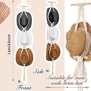 Yulejo Macrame Hat Hangers For Wall Bohemian Women Hat Rack Organizer for Wall Hanging Decorative Ca...