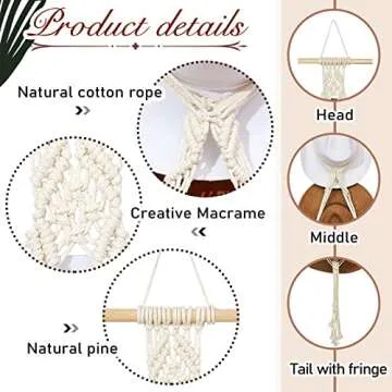 Yulejo Macrame Hat Hangers For Wall Bohemian Women Hat Rack Organizer for Wall Hanging Decorative Cap Holder for Wide Brim Cap (White, Three Hats Style)