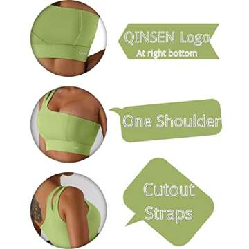 QINSEN Womens Summer Workout Crop Top High Impact Sports Bras for Running Exercise S Grass Green