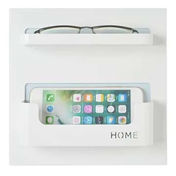 Bedside Shelf Organizer,Stick On Adhesive Wall Mounted Shelf Holder for Phone,Reading Glasses,Remote Control - Good for Home,Dorm,Bedroom,Office (Horizontal Type/White)