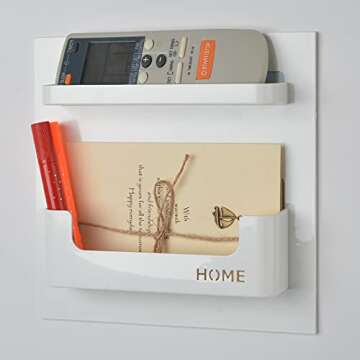 Bedside Shelf Organizer,Stick On Adhesive Wall Mounted Shelf Holder for Phone,Reading Glasses,Remote Control - Good for Home,Dorm,Bedroom,Office (Horizontal Type/White)