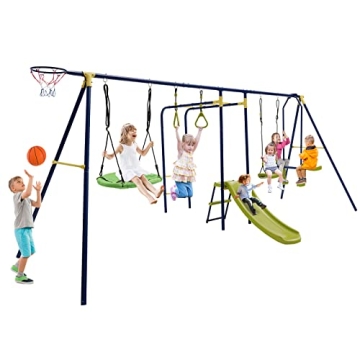 Costzon 7-in-1 Heavy Duty Swing Set for Kids Backyard Fun