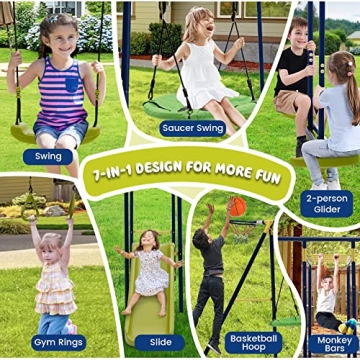 Costzon 7-in-1 Heavy Duty Swing Set for Kids Backyard Fun