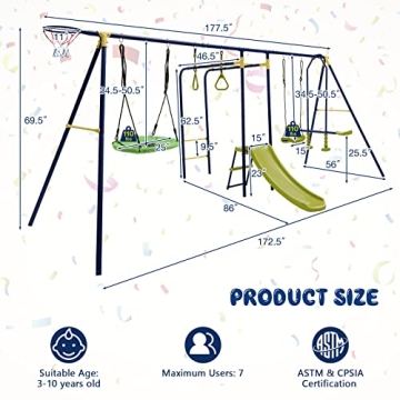 Costzon 7-in-1 Heavy Duty Swing Set for Kids Backyard Fun