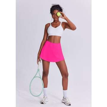 PINSPARK Pleated Tennis Skirt for Women with Pockets Women's High Waisted Athletic Golf Skorts Skirts for Running Casual,Hot Pink X-Small