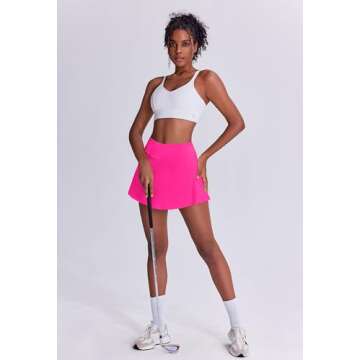 PINSPARK Pleated Tennis Skirt for Women with Pockets Women's High Waisted Athletic Golf Skorts Skirts for Running Casual,Hot Pink X-Small