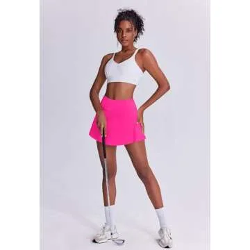 PINSPARK Pleated Tennis Skirt for Women with Pockets Women's High Waisted Athletic Golf Skorts Skirts for Running Casual,Hot Pink X-Small