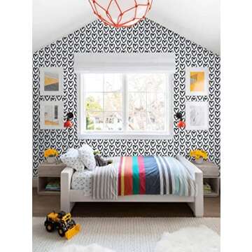 Timeet Modern Heart Wallpaper Peel and Stick Wallpaper Self Adhesive Wallpaper 17.7"x78.7" Black Whi...