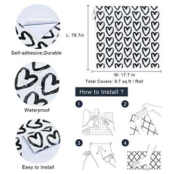 Timeet Modern Heart Wallpaper Peel and Stick - 17.7" x 78.7"