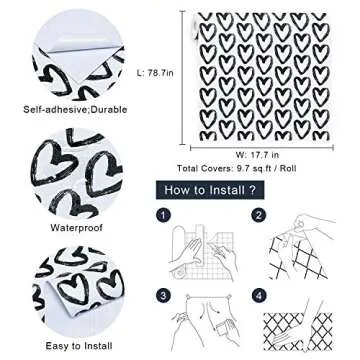 Timeet Modern Heart Wallpaper Peel and Stick - 17.7" x 78.7"