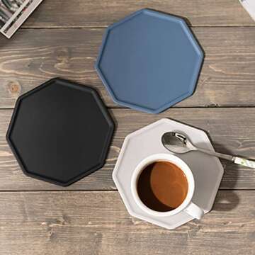 Carrotez Silicone Coasters for Drinks, Coasters for Coffee Table, Bar, Non-Slip Cup Coasters, Tabletop Protection, Dishwasher Safe, Set of 4 - Black