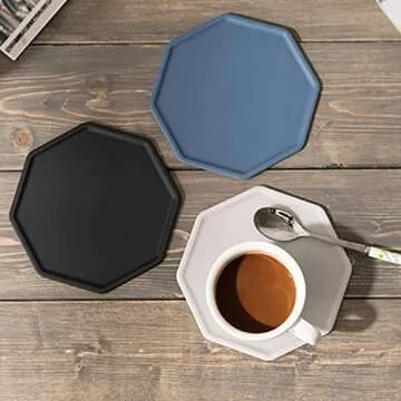 Carrotez Silicone Coasters for Drinks, Coasters for Coffee Table, Bar, Non-Slip Cup Coasters, Tabletop Protection, Dishwasher Safe, Set of 4 - Black