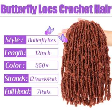 Butterfly Locs Crochet Hair - 7 Packs 12 Inch Soft Pre Looped Faux Locs for Black Women