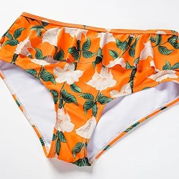 One Piece Swimsuit for Women with Cover Ups Two Pieces Push Up Bathing Suits High Cut Cheeky Bikini Set Floral Vintage Halter Bikini Swimsuit Flattering Sexy Swimwear Orange Floral (3pcs) L