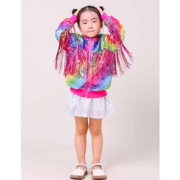 CHENBAO Girls Sequin Jackets Kids Boys Glitter Bomber Jacket Zip Up Coat Sparkle Outwear Birthday Clothes Halloween Christmas Rainbow hot Pink 5-6 Years