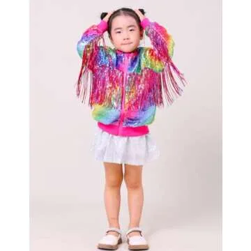 CHENBAO Girls Sequin Jackets Kids Boys Glitter Bomber Jacket Zip Up Coat Sparkle Outwear Birthday Clothes Halloween Christmas Rainbow hot Pink 5-6 Years