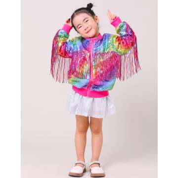 CHENBAO Girls Sequin Jackets Kids Boys Glitter Bomber Jacket Zip Up Coat Sparkle Outwear Birthday Clothes Halloween Christmas Rainbow hot Pink 5-6 Years
