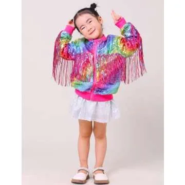 CHENBAO Girls Sequin Jackets Kids Boys Glitter Bomber Jacket Zip Up Coat Sparkle Outwear Birthday Clothes Halloween Christmas Rainbow hot Pink 5-6 Years