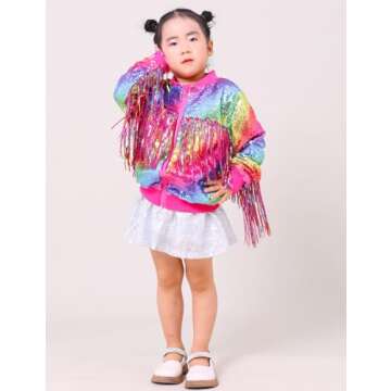 CHENBAO Girls Sequin Jackets Kids Boys Glitter Bomber Jacket Zip Up Coat Sparkle Outwear Birthday Clothes Halloween Christmas Rainbow hot Pink 5-6 Years
