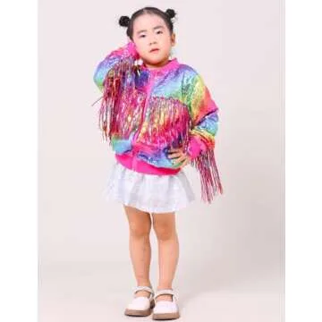 CHENBAO Girls Sequin Jackets Kids Boys Glitter Bomber Jacket Zip Up Coat Sparkle Outwear Birthday Clothes Halloween Christmas Rainbow hot Pink 5-6 Years