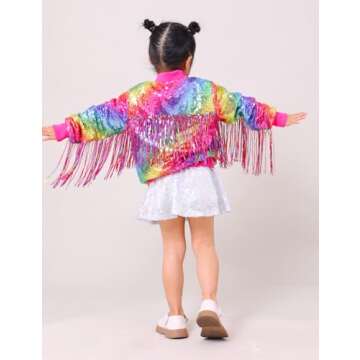 CHENBAO Girls Sequin Jackets Kids Boys Glitter Bomber Jacket Zip Up Coat Sparkle Outwear Birthday Clothes Halloween Christmas Rainbow hot Pink 5-6 Years