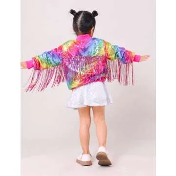 CHENBAO Girls Sequin Jackets Kids Boys Glitter Bomber Jacket Zip Up Coat Sparkle Outwear Birthday Clothes Halloween Christmas Rainbow hot Pink 5-6 Years